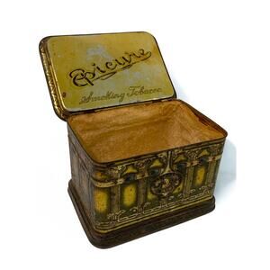 Antique Epicure Smoking Tobacco Hinged Tin Box US Tobacco Empty
